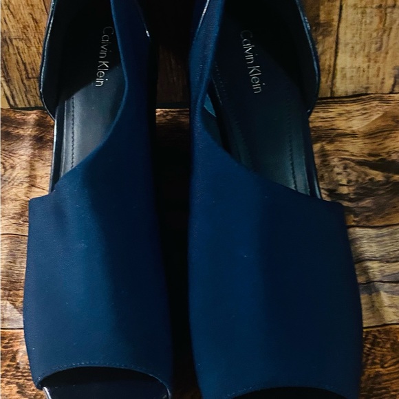 Calvin Klein Peep Toe Fabric Wrap Wedge Heels size 8 1/2 - 9 blue - Picture 5 of 14
